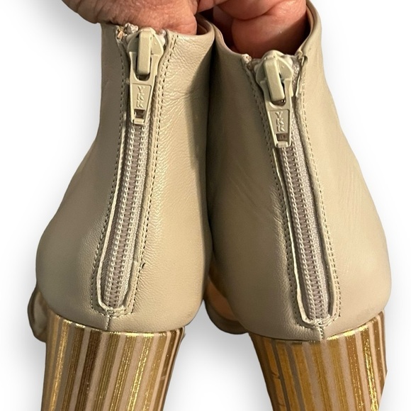 Giampaolo Viozzi Strappy Shootie Sandals High Chunk Heel Taupe Gold  EU37/US 7 - Picture 5 of 12